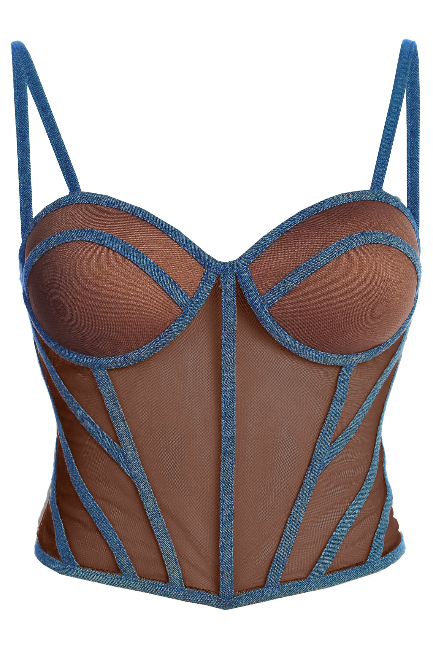 Dark Denim Illusion Mesh Bustier