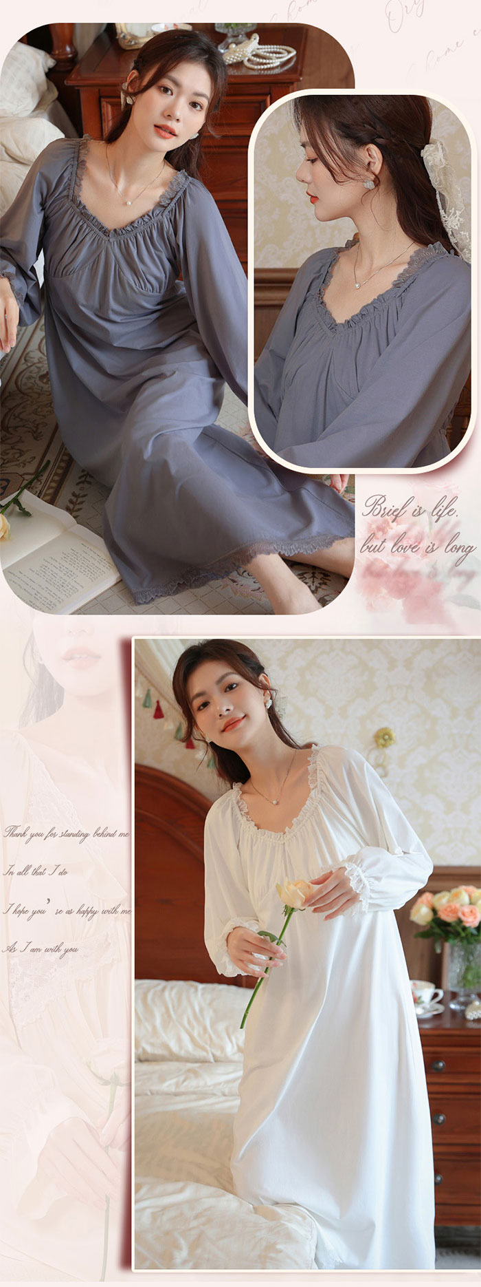 楽天市場】ネグリジェ パジャマ ワンピース 長袖 レディース ナイティ