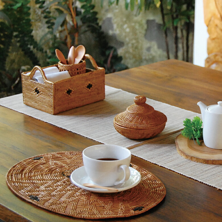 楽天市場】アタで編まれたハンドル付きバスケット 小物入れ 収納