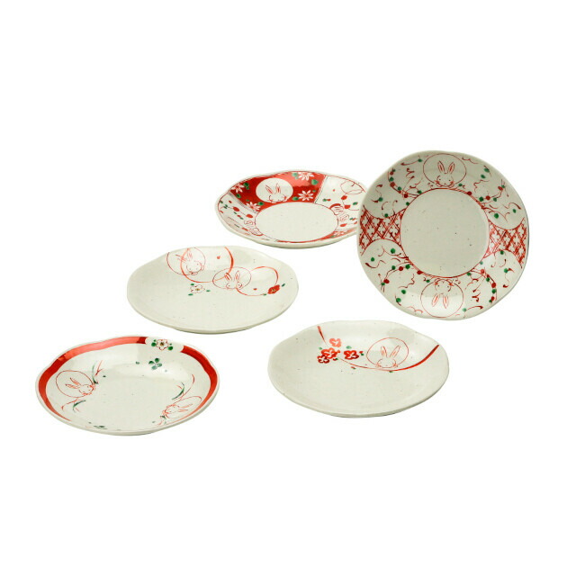 楽天市場】美濃焼 赤絵花うさぎ 中皿揃【径16cm】 : 食器のブルーム