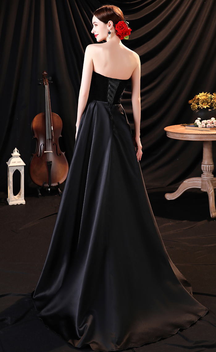 楽天市場】ANGEL カラードレス ベアトップ ベロア サテン トレーン