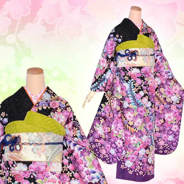 楽天市場】【成人式 振袖 レンタル】RS1653 正絹 黒 豪華 総柄 辻が花