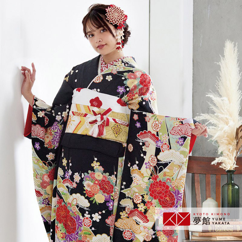 楽天市場】成人式早割クーポン10％オフ【振袖 レンタル】RS493 正絹 黒