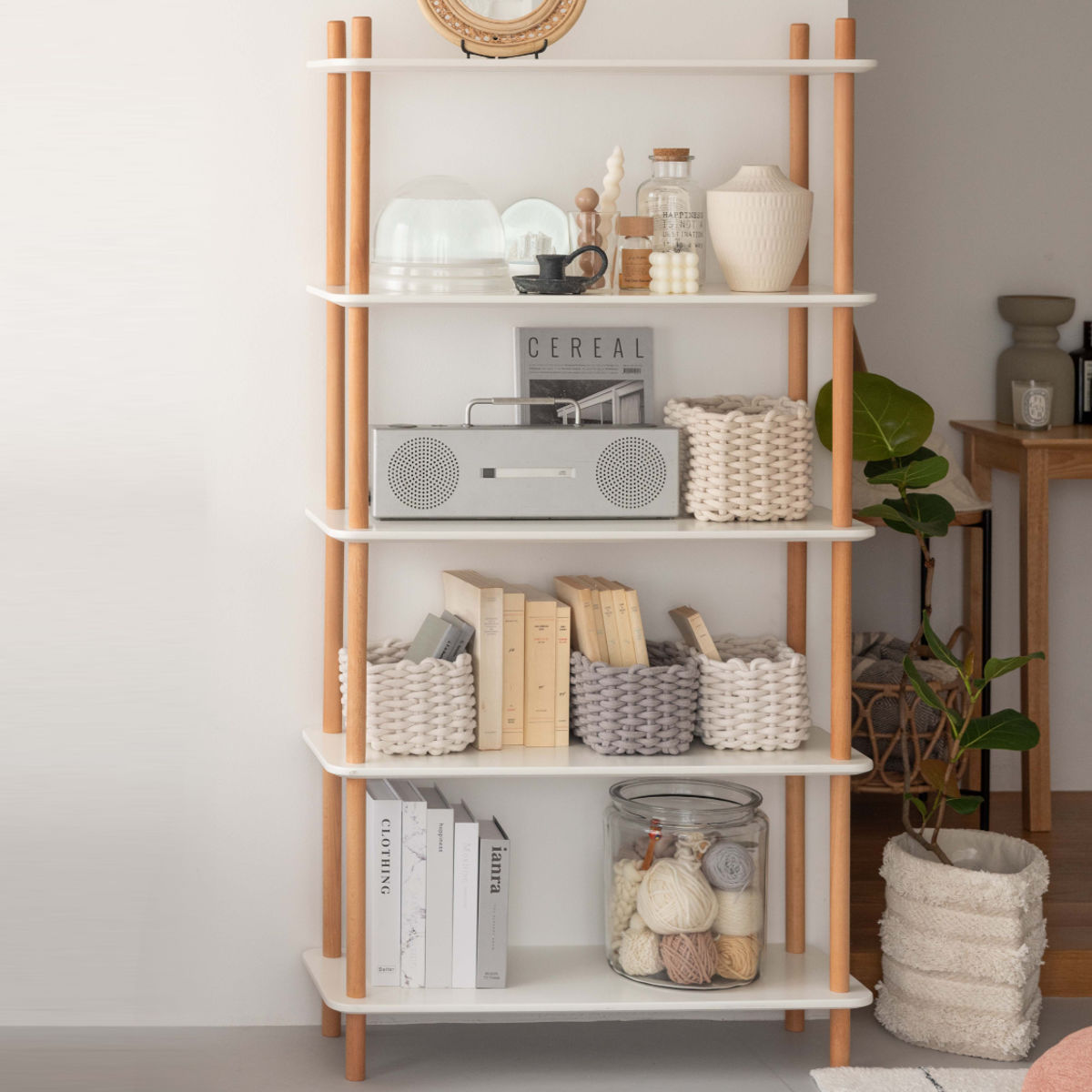 楽天市場】オープンラック 5段 簡単組立て 天然木フレーム 幅80cm