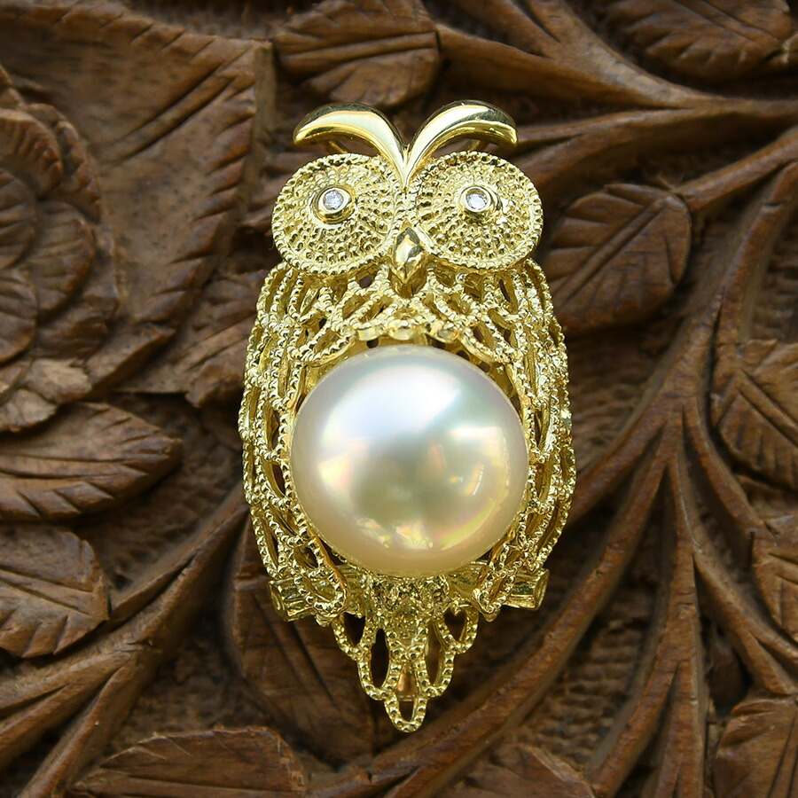 楽天市場】K18YG 白蝶真珠 ダイヤモンド ふくろう ブローチ ペンダント
