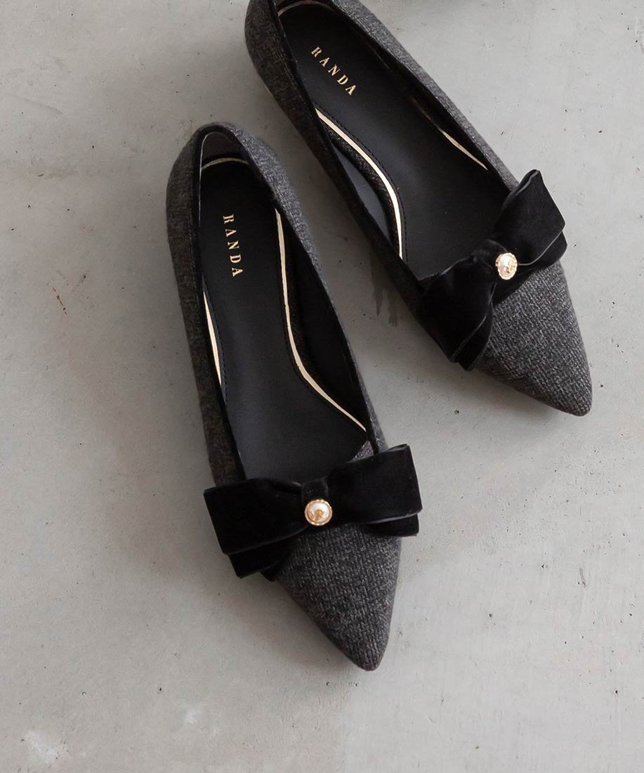 RANDA｜ベロアリボンクラシカルフラットパンプス | Rakuten Fashion