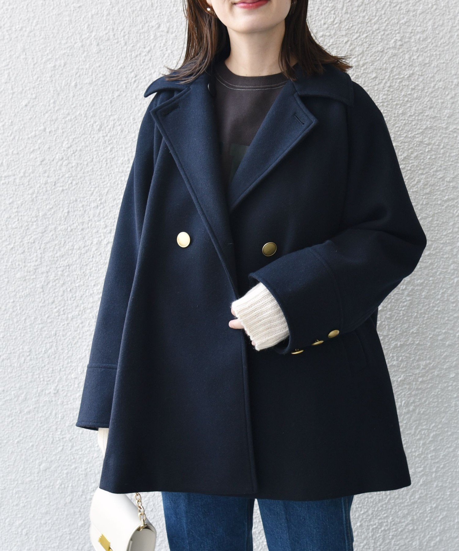 美品✨ オーシバル フード付き ウールメルトンコート ピーコート 2way 紺 美品】orcival オーシバル ダブル ピーコート ウールコート ネイビー M