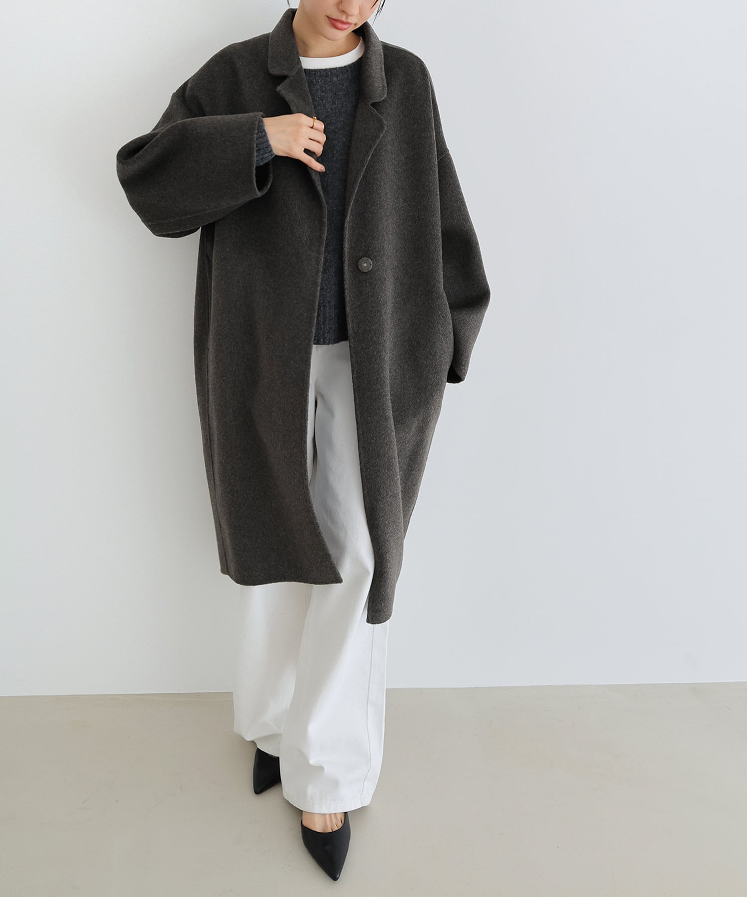 andme｜リバー ロング コクーン コート evernavy エバーネイビー