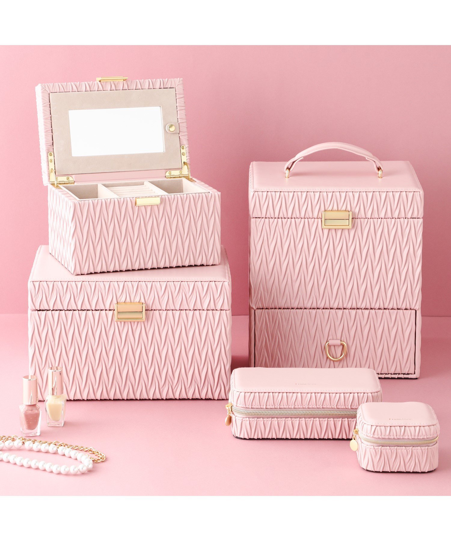Francfranc｜エンボス コスメボックス ピンク | Rakuten Fashion(楽天