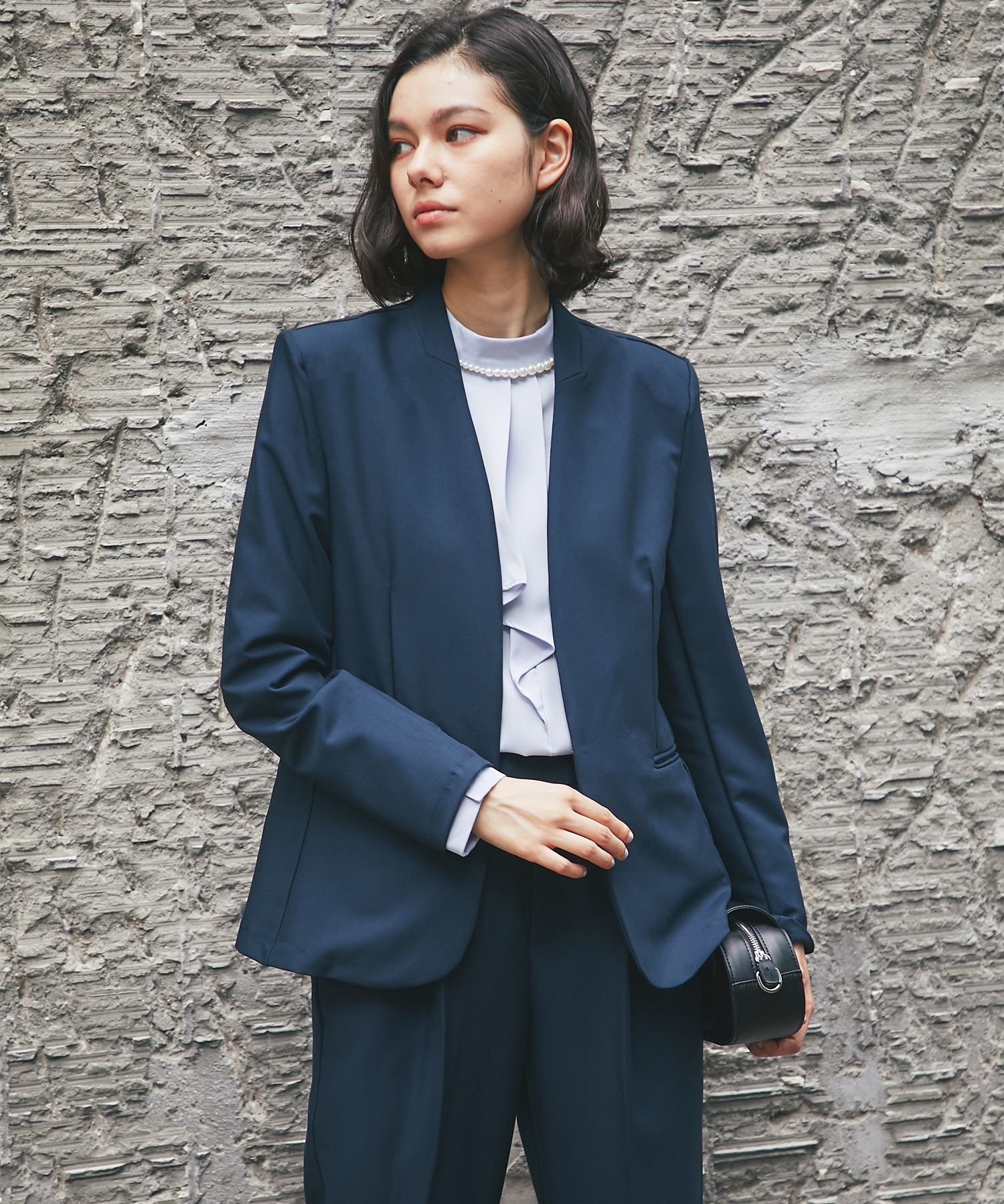 楽天市場】ノーカラー ジャケット ＆ テーパード パンツ 2点セット