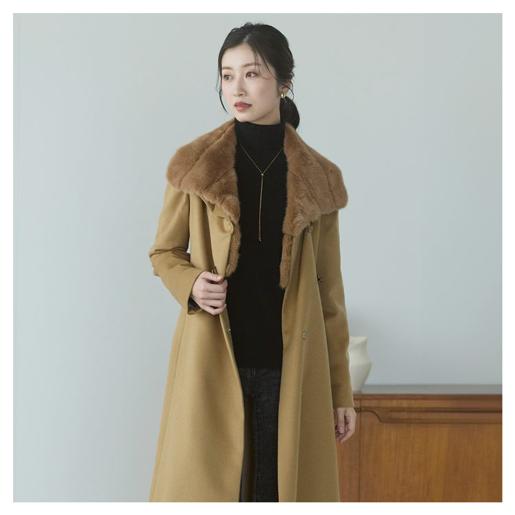 楽天市場】カシミヤ 100％ ロング コート ミンク襟 内モンゴル産