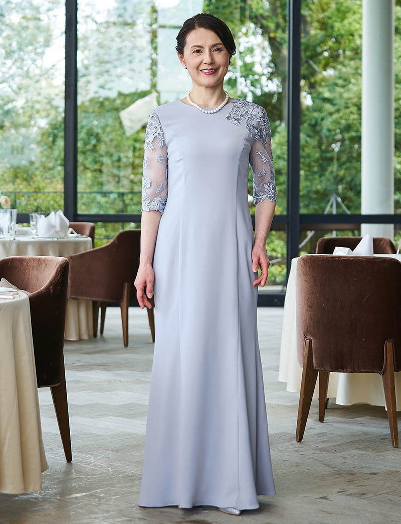 結婚式 母親ドレス グレー・マザーズドレス長袖 袖付き MD0404-GY|新郎