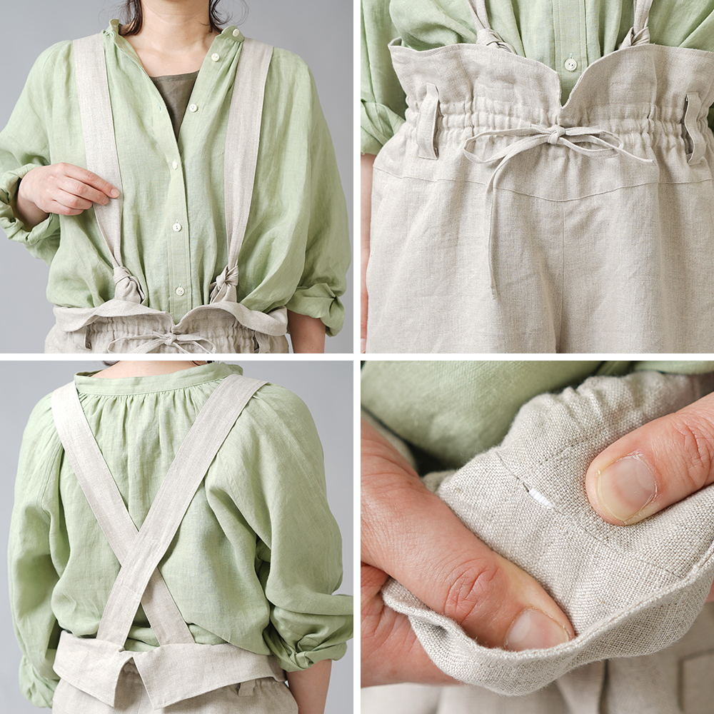 受注製作】 リネンサロペット オーバーオール リネンパンツ/亜麻 b022b