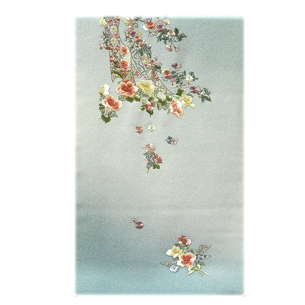 柄すべてが豪華な刺繍 「中国蘇州刺繍-玉椿」 ボカシ染め 正絹 付下げ