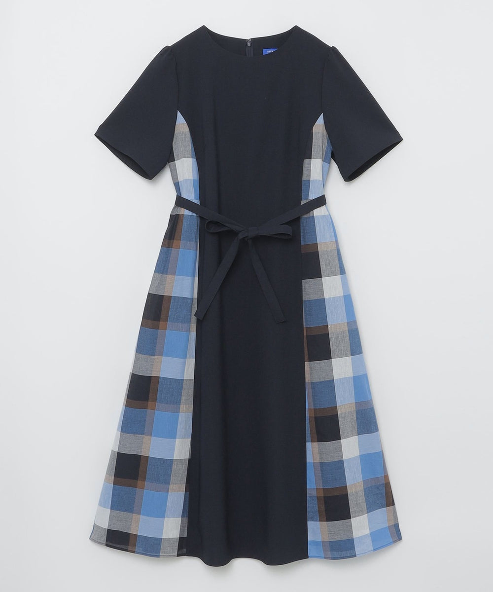 ウェザーストレッチチェックコンビドレス（ドレス）｜BLUE LABEL