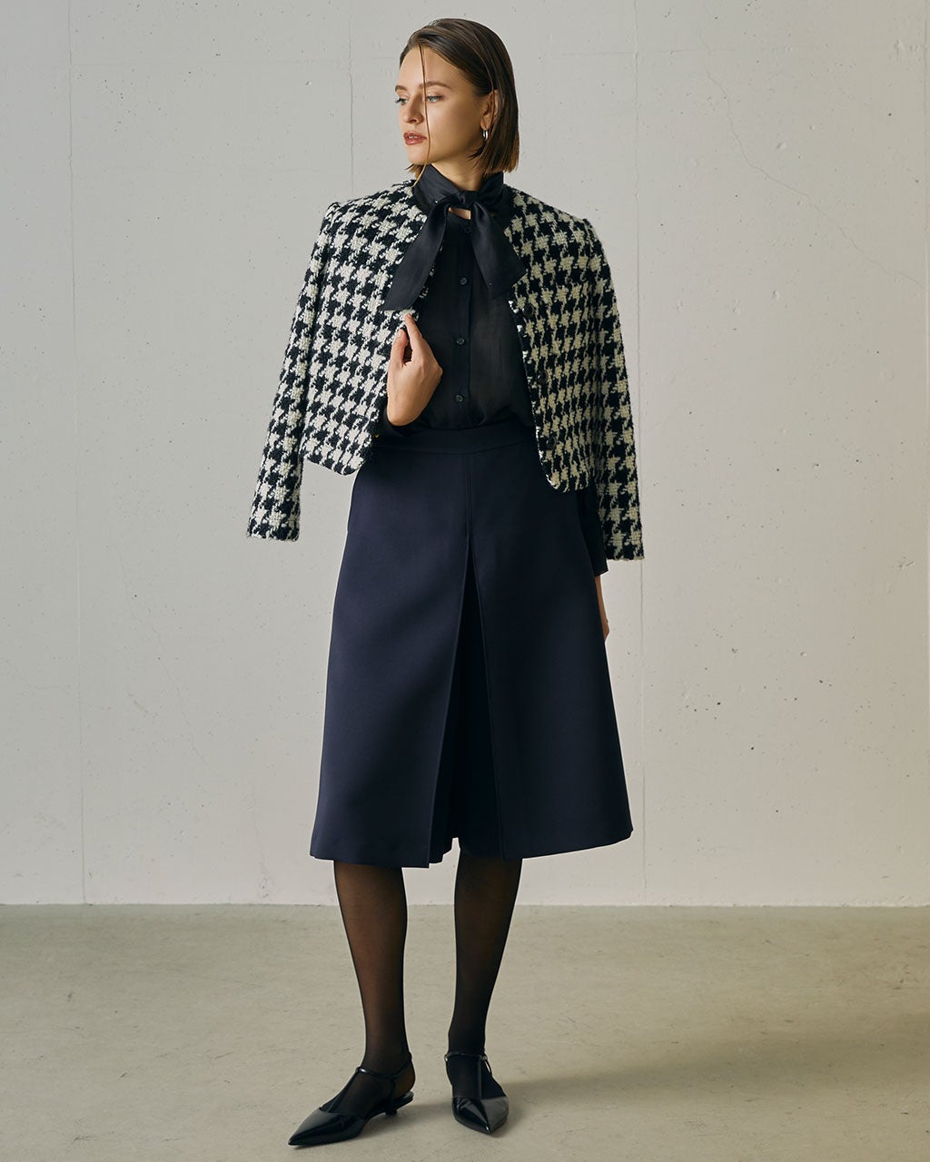 千鳥ツイード・ノーカラージャケット/DoCLASSE