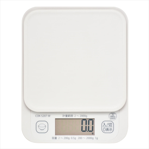 クッキングスケール 2kg計 ご飯カロリーボタン付 COK-S207-W OHM 計量