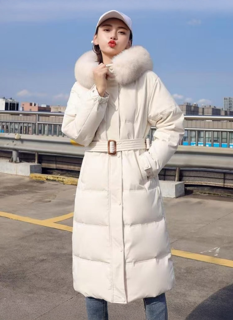 ベルト付エコファーフードダウンロングジャンパー | レディース