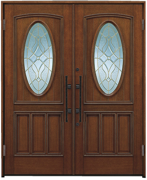 両開き玄関ドア - ステンドガラスの無垢材ドア | 高断熱・高気密