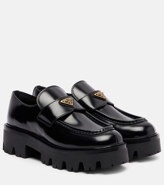 Monolith brushed leather loafers in black - Prada | Mytheresa
