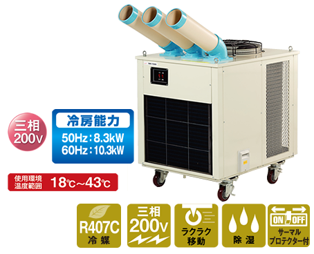 株式会社ナカトミ ｜ 首振りツインダクトスポットクーラー三相 SAC-4500