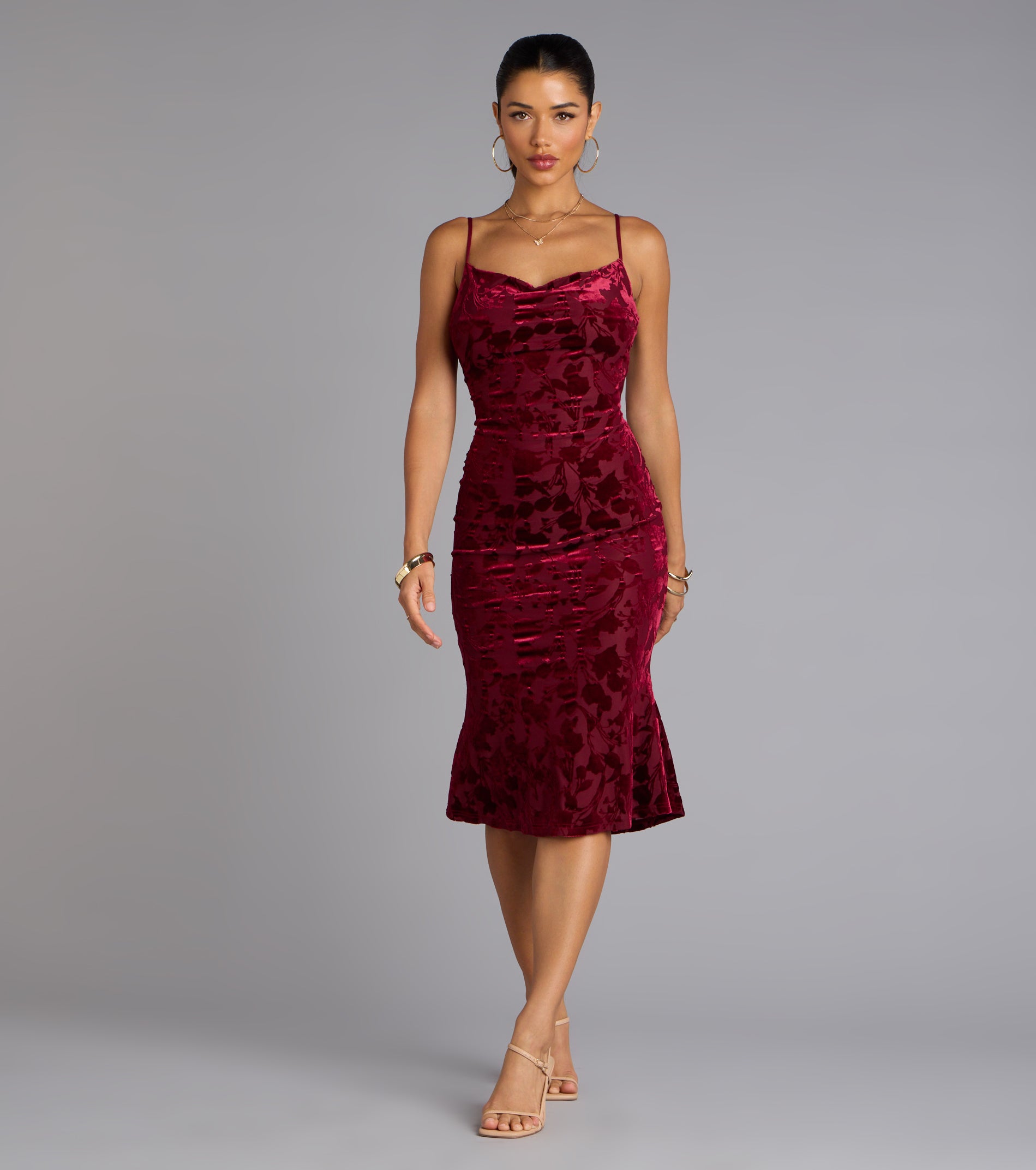 Oh-So-Chic Floral Velvet Burnout Midi Dress | Windsor