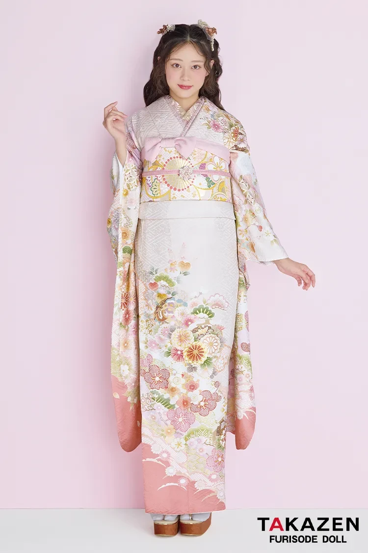 くすみカラー古典 淡い色/薄ピンク 椿柄 かわいい 透明感 統一感のある