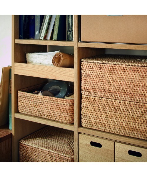 無印良品（MUJI） 収納 重なるラタン長方形バスケット・中 （V）約幅