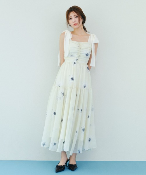 SNIDEL（スナイデル） ワンピース フラワープリントショルダーリボン