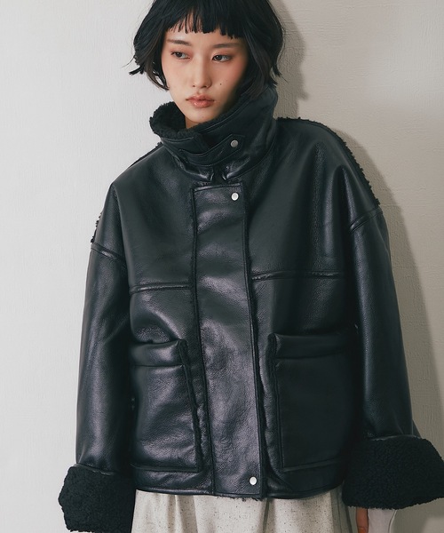 ムートンコート ボアコート フェイクレザー裏ボアボンディング