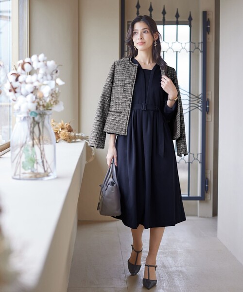 Tiaclasse ジャケット ノーカラージャケット ラメツイードジャケット