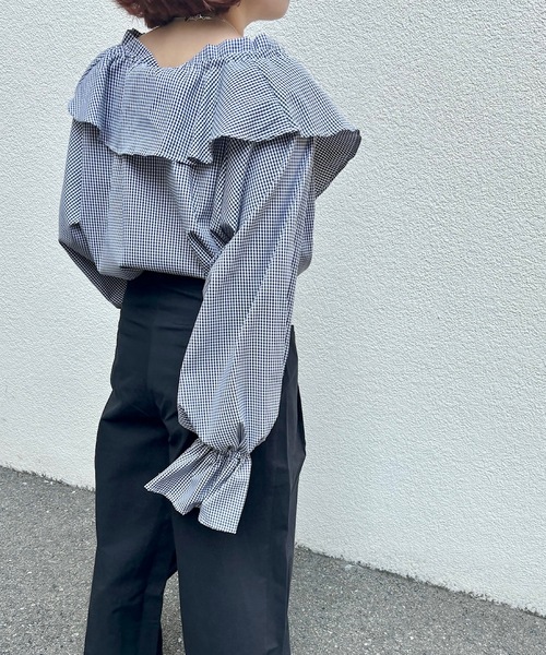 シャツ ブラウス ギンガムチェックフリルブラウス「O'fmus」ofyw24s001