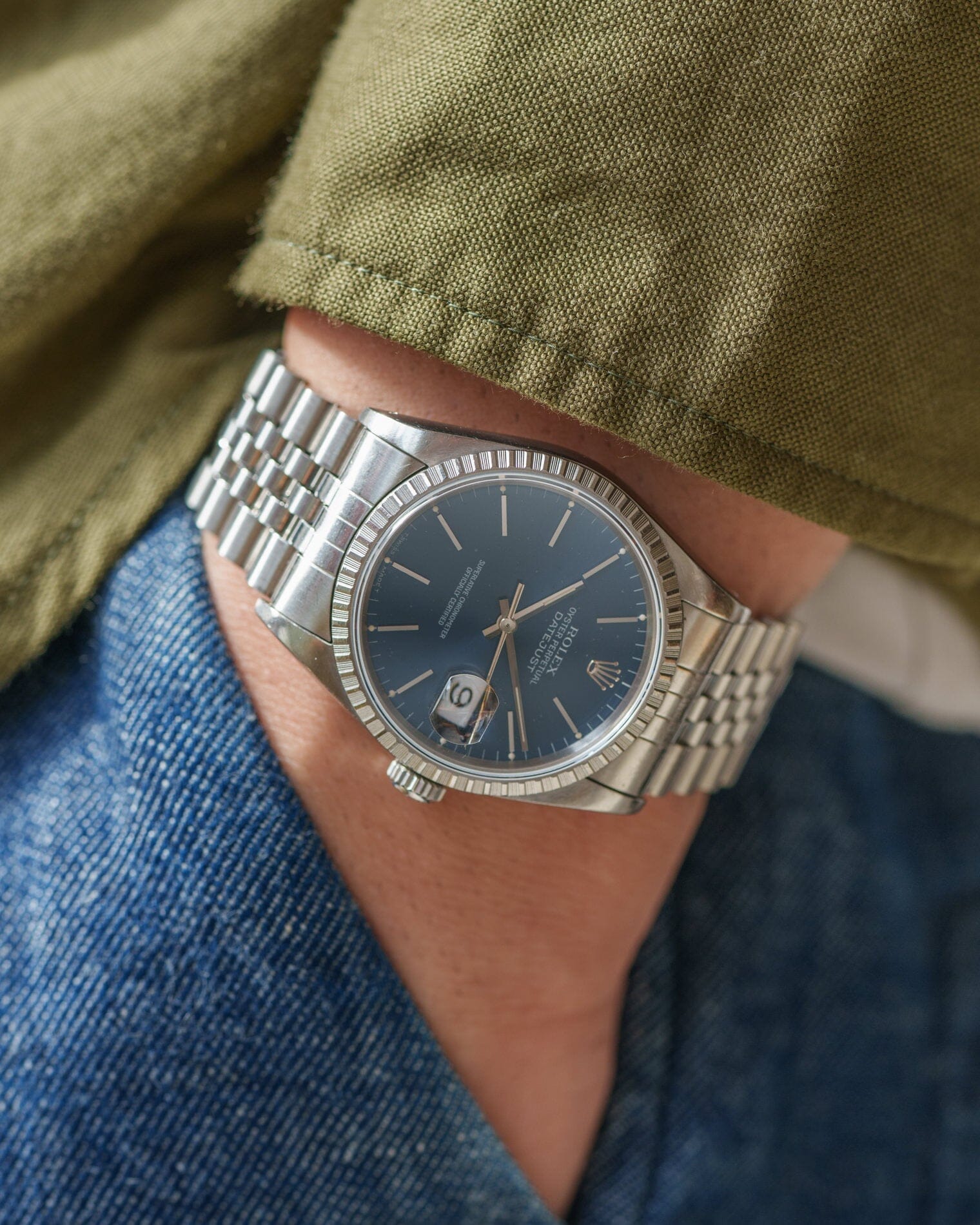 ロレックス デイトジャスト 16220 ブルーダイアモンドダストダイアル