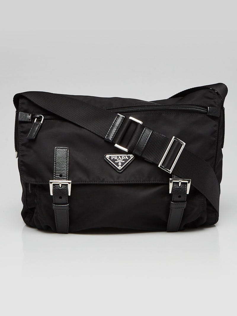 Prada Black Vela Nylon Buckle Messenger Bag 1BD671 | Yoogi's Closet