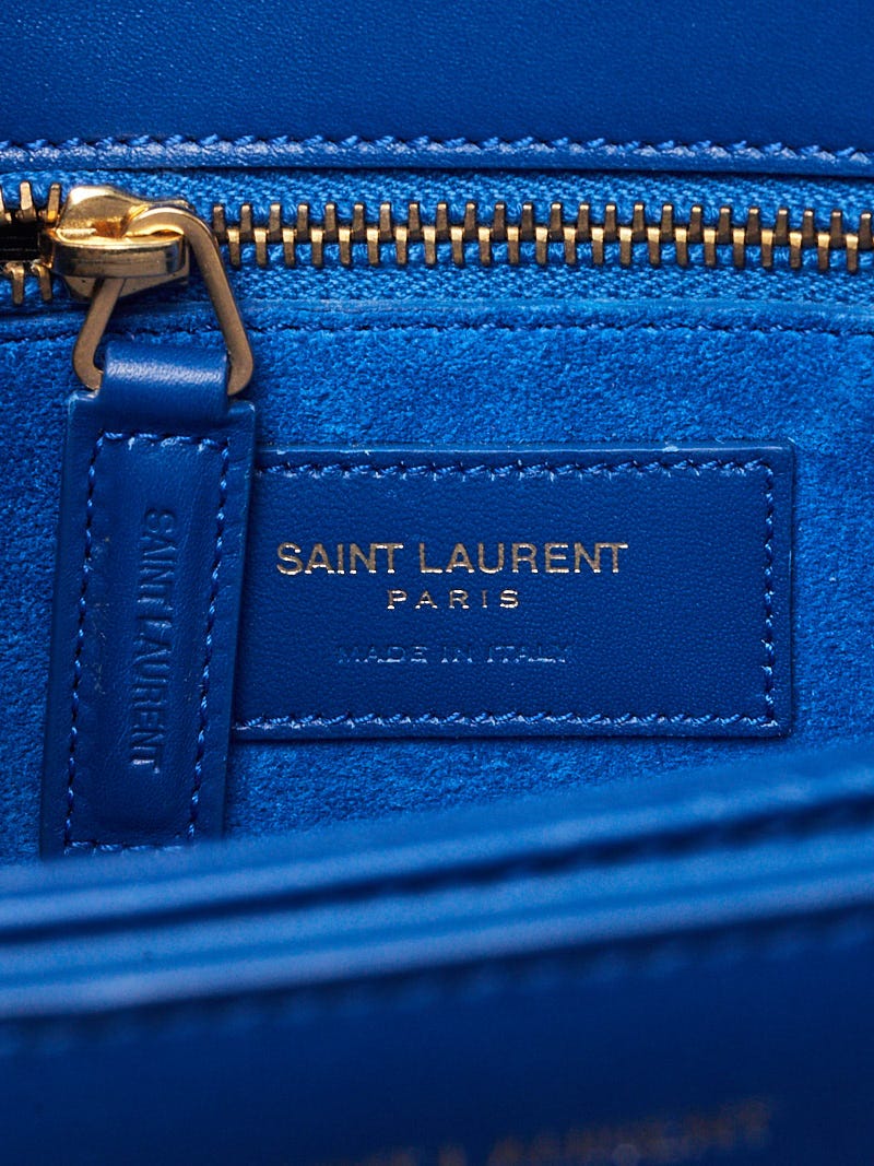 Yves Saint Laurent Blue Smooth Calfskin Leather Monogramme Sac