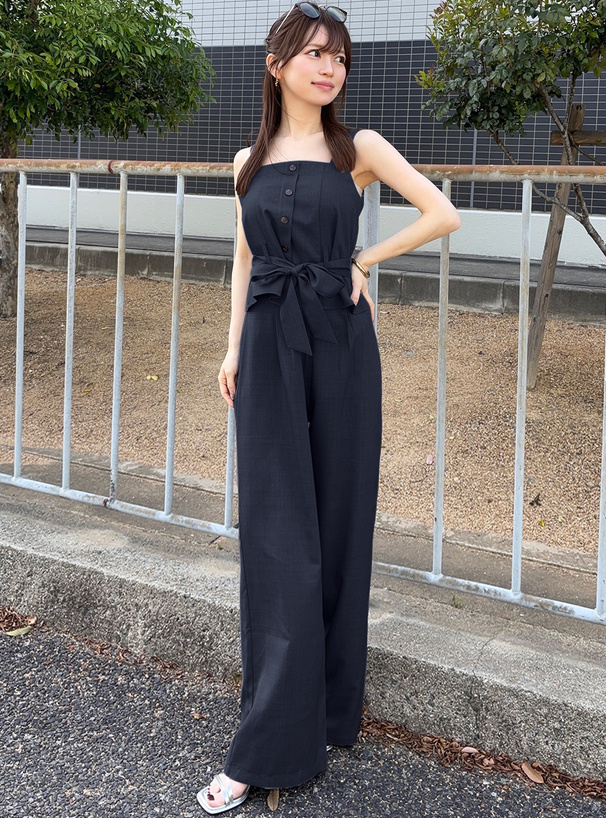 リボンベルト付きビスチェ×ワイドパンツセットアップ[fs06