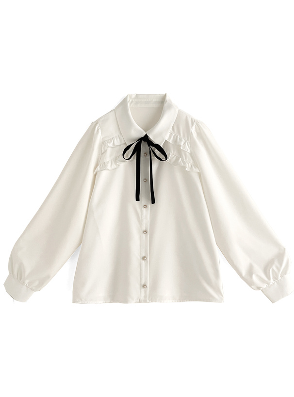 配色リボンタイ付きフリルブラウス[tg689] | レディースファッション