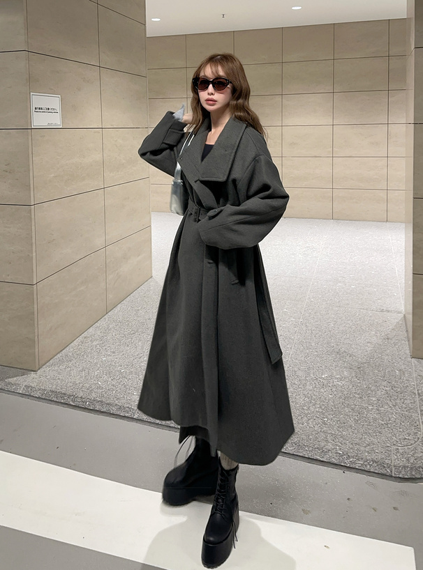 2Wayベルト付きスタンドカラーロングコート[ze840] | レディース
