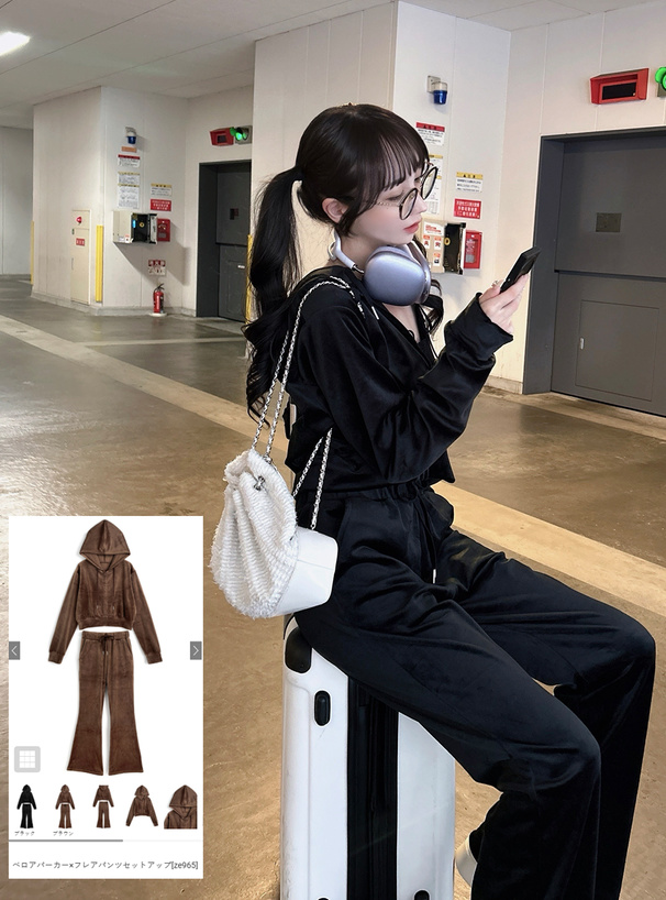 ベロアパーカー×フレアパンツセットアップ[ze965] | レディース