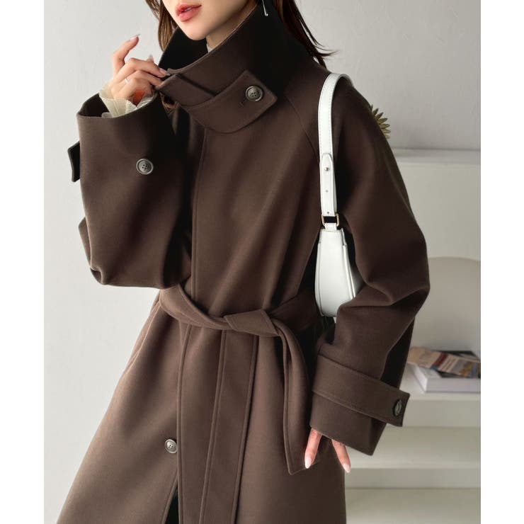 360度上品魅せ。衿2way比翼スタンドウール調ステンカラーコート