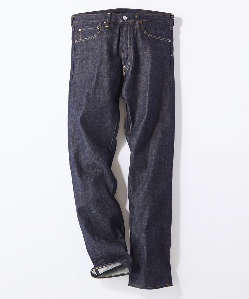 9002赤耳セルビッジテーパードデニムパンツ オレンジペンキステッチ