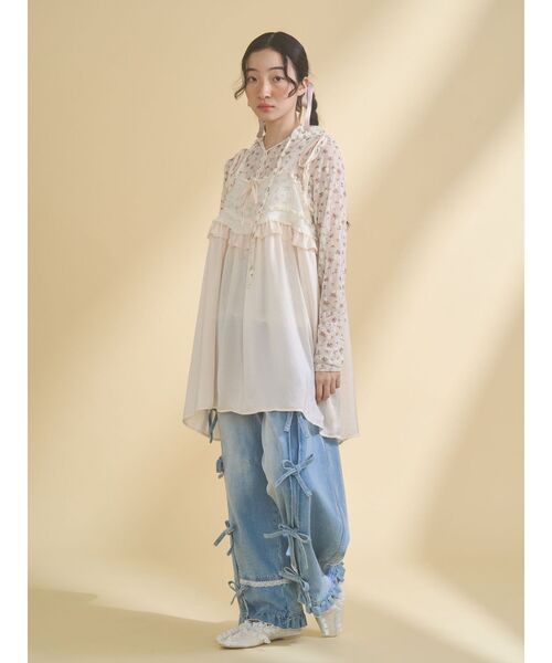 merry jenny（メリージェニー）の「バレルレッグリボンデニムパンツ