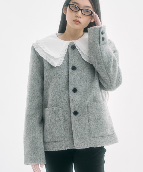 セール】no collar wool shaggy jacket / ノーカラーウールシャギー