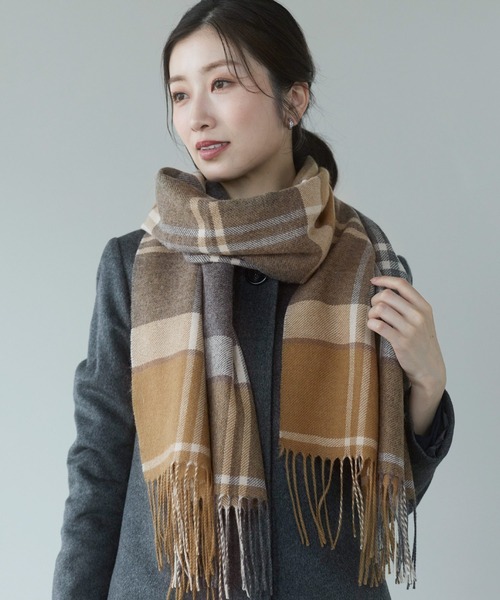 カシミヤ100% マフラー ストール チェック柄（マフラー）｜sankyo