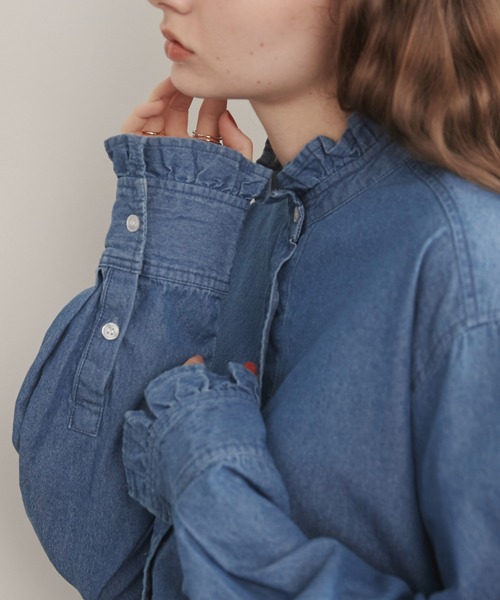 デニム フリルカラー シャツ（シャツ/ブラウス）｜ANGIE（アンジー）の