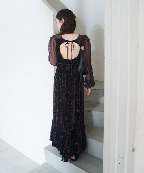 結婚式/オケージョン】ベロアスタッズワンピース（ワンピース