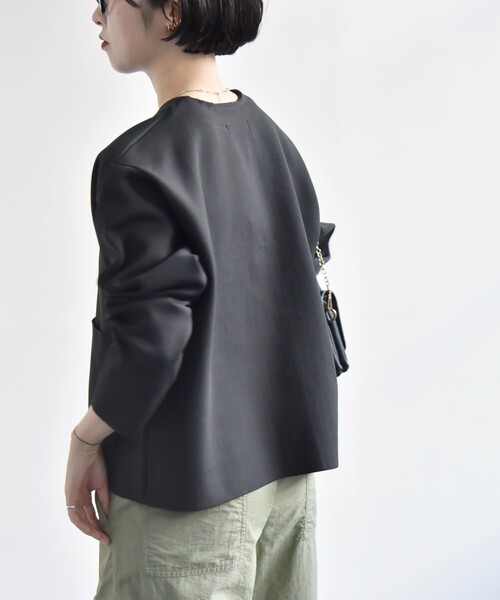 quaranciel:〈手洗い可能〉ノーカラー ポケット ニット ジャケット