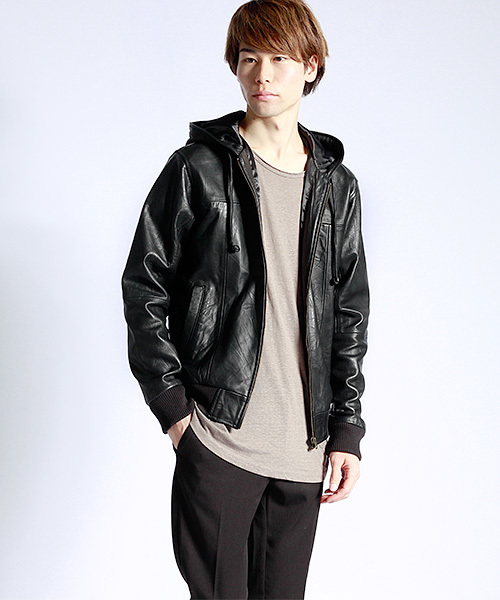 本革レザージャケット ライダース フードフルジップ（ライダース