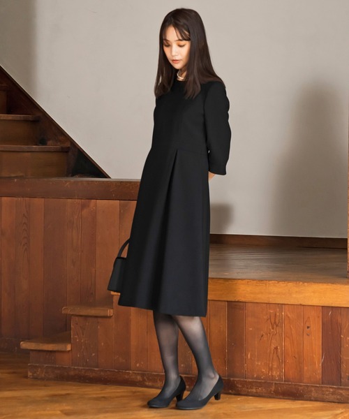 WEB限定】【喪服】【洗える】ノーカラー＆フレアワンピース ブラック