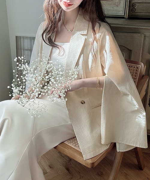 セール】スリットスリーブサッカージャケット(シアー素材)（テーラード